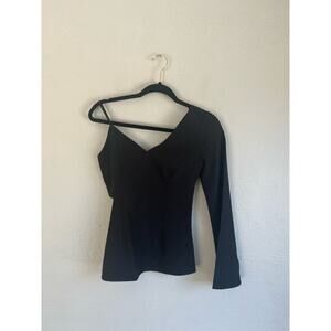 Anthropologie Endless Rose Woman Black One Shoulder Long Bell Sleeve Top…
